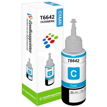 Huismerk voor Epson T6642 inkt cartridge Cyaan - Ecotank 100ML